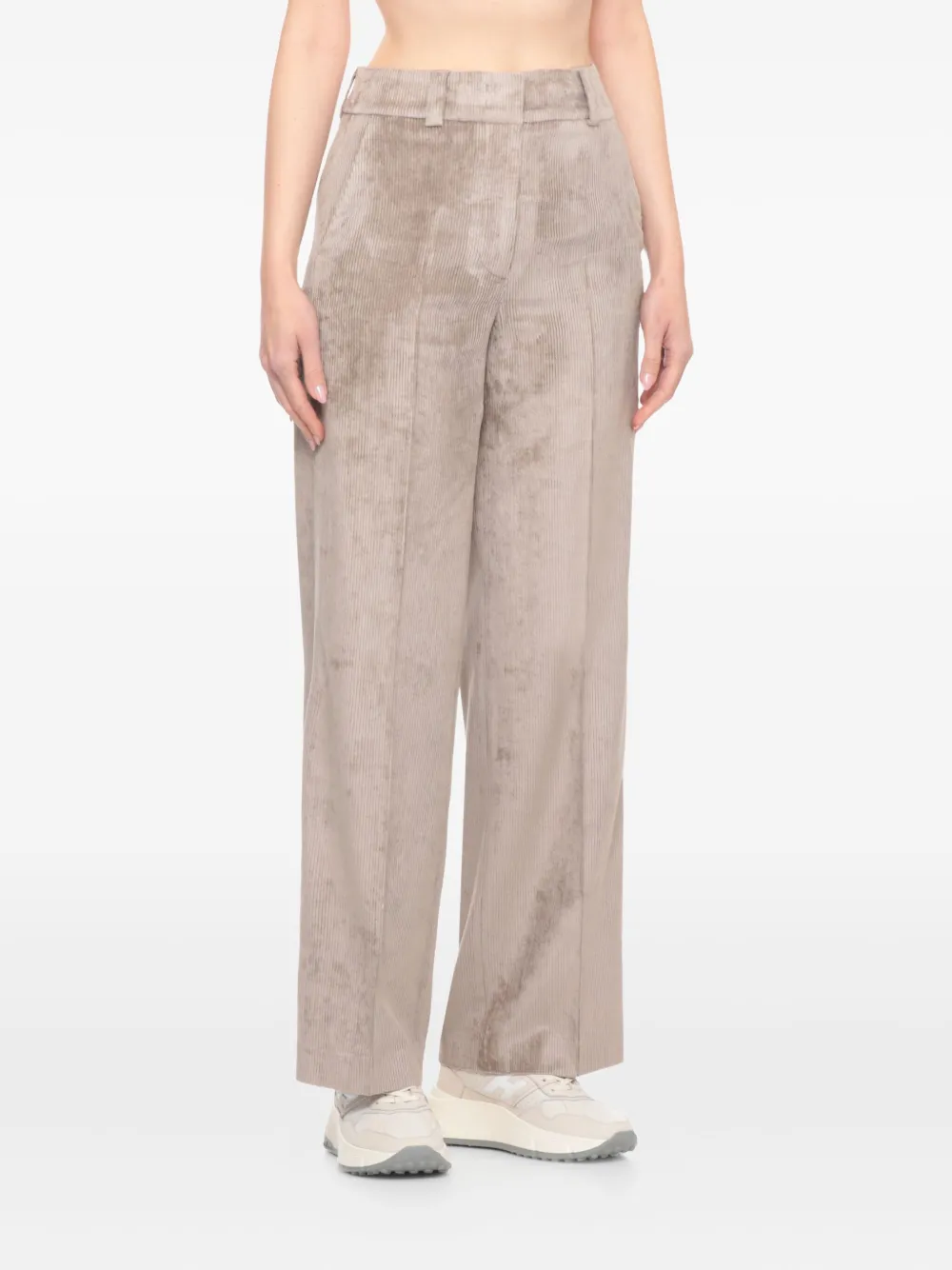 Peserico High Waist Wide Leg Trousers With Pockets In Brown