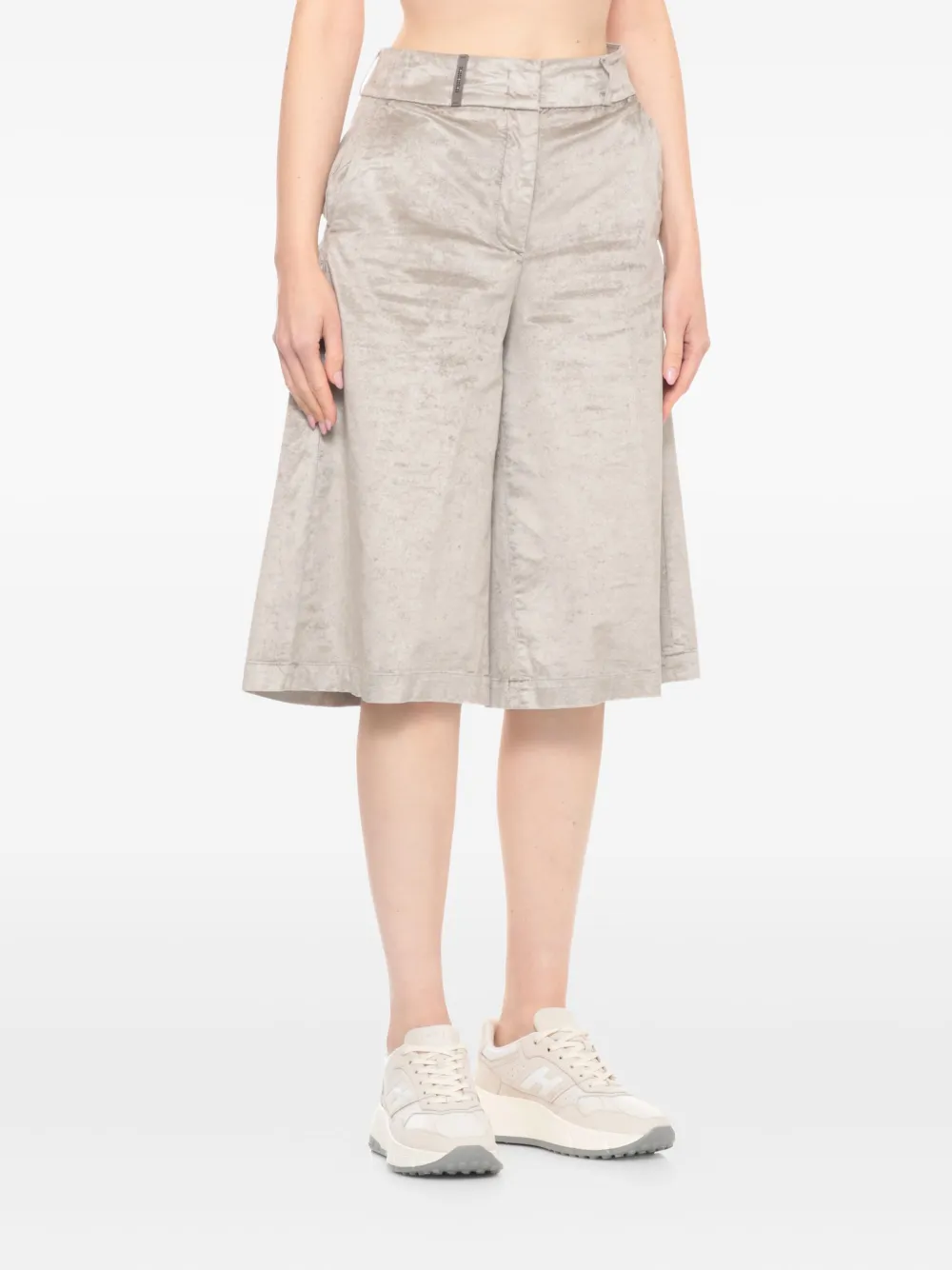 Peserico Wide Leg Trousers Leather Detail In Neutral