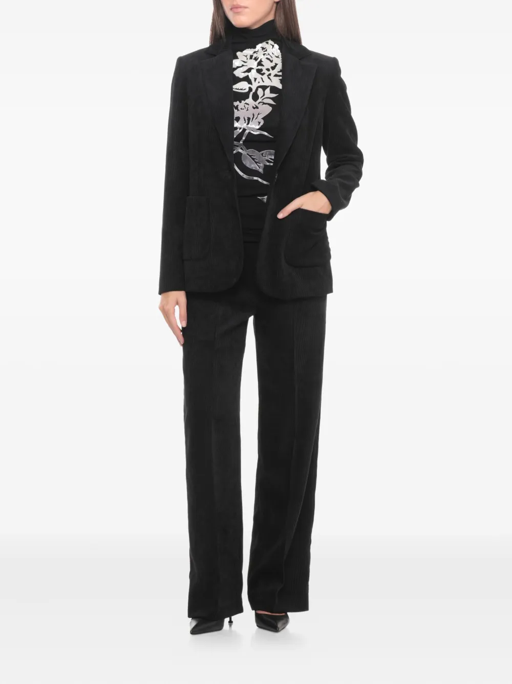 D Exterior Corduroy Welt-pocket Blazer In Black