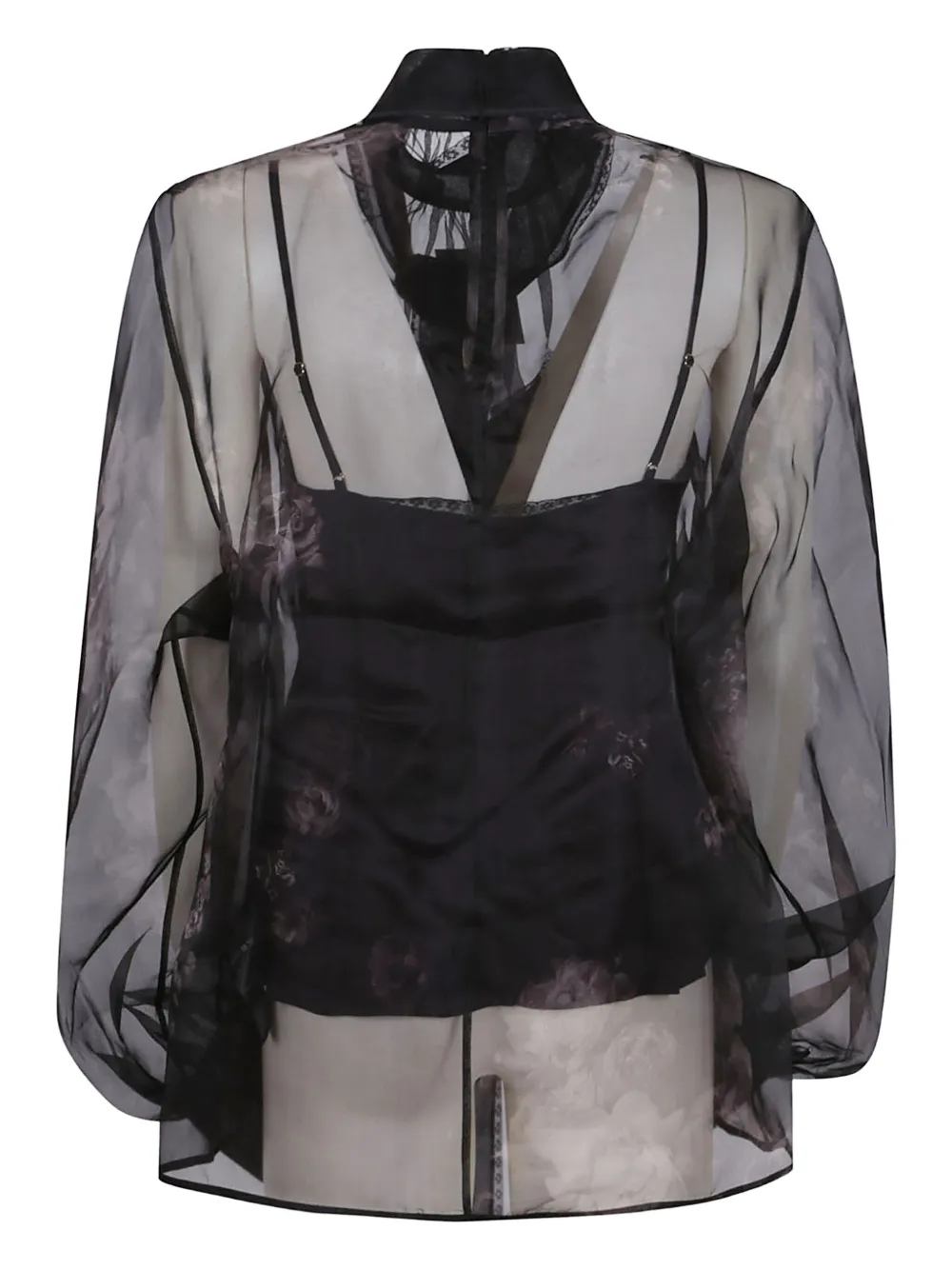 Zimmermann Sheer Black Blouse With Puff Sleeves In Black