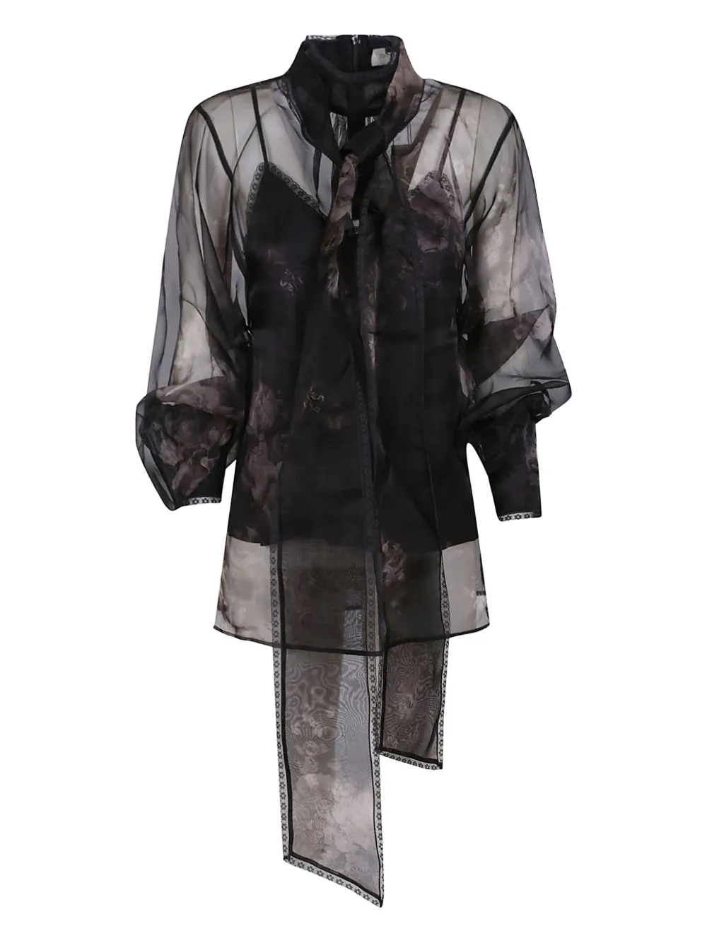 Zimmermann Sheer Black Blouse With Puff Sleeves In Black