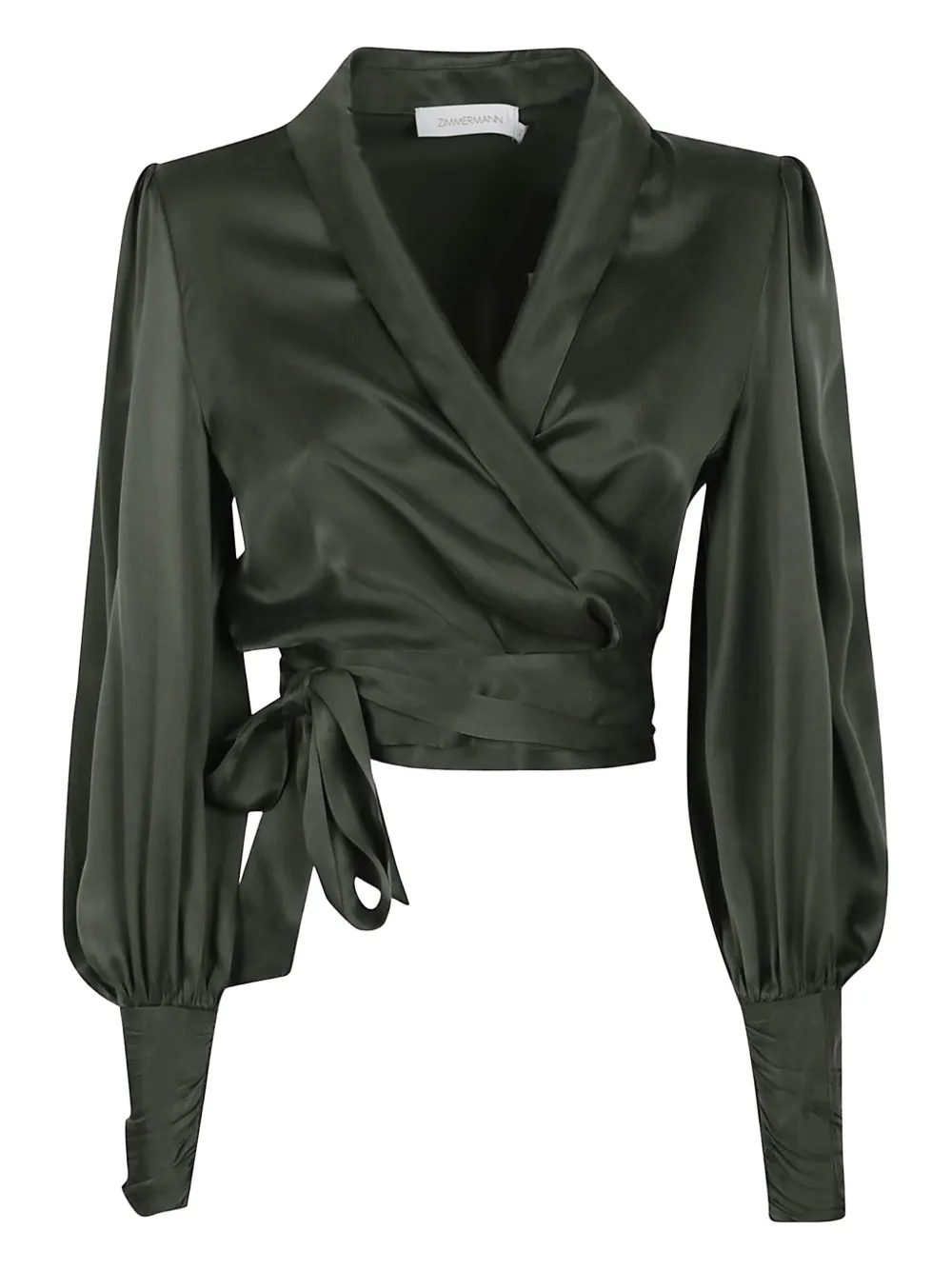 Zimmermann Wrap-effect Puff-sleeve Top In Green