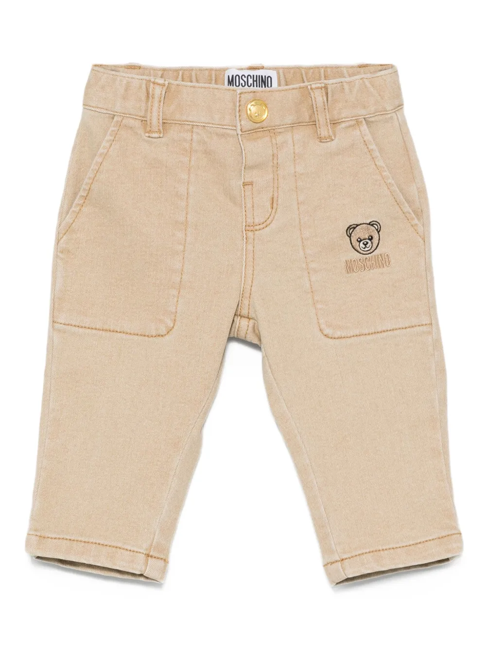 Moschino Kids Broek met geborduurde teddybeer Beige