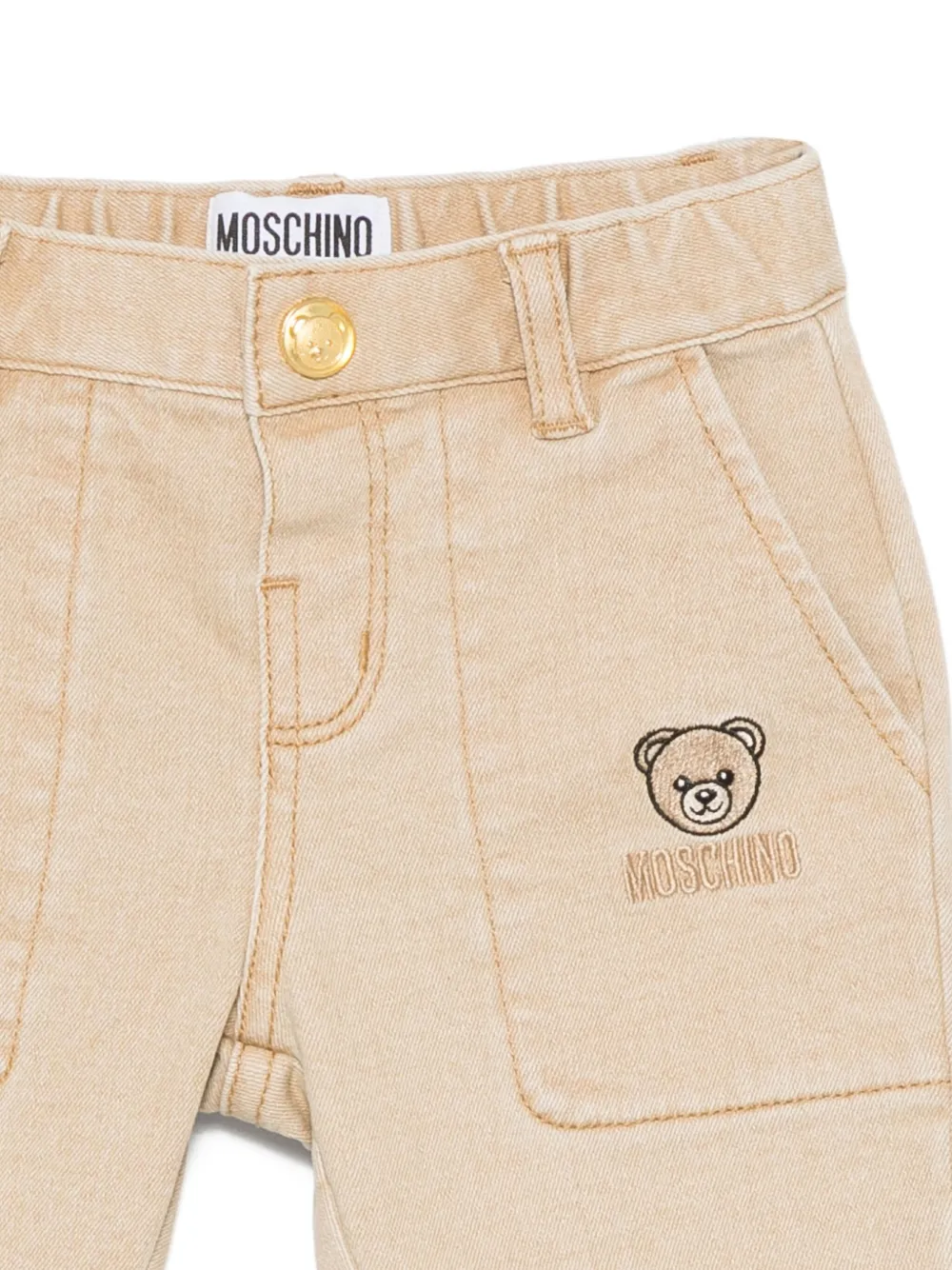 Moschino Kids Broek met geborduurde teddybeer Beige