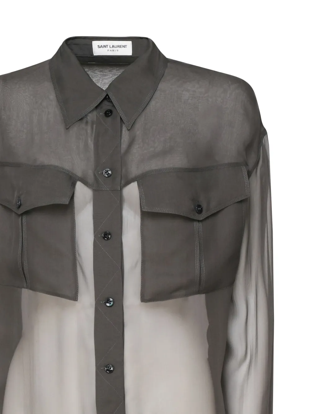 Saint Laurent Blousemet puntige kraag en klepzak Grijs