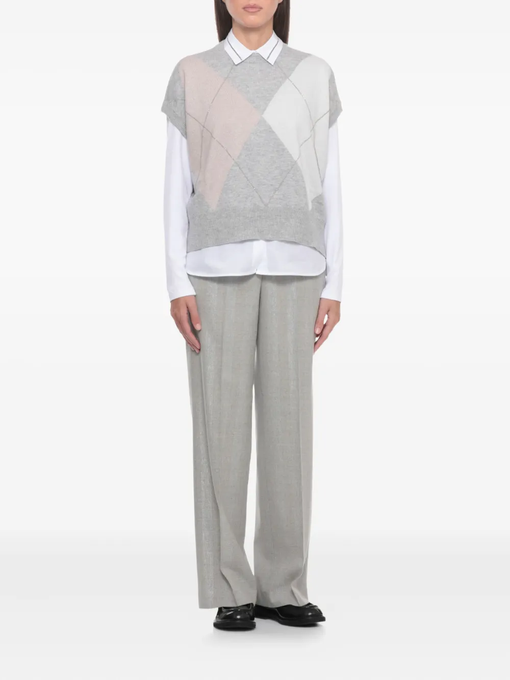 Peserico Argyle Pattern Wool And Silk Top In Gray