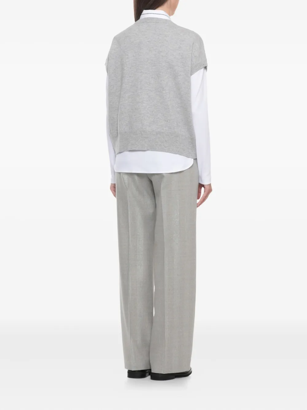 Peserico Argyle Pattern Wool And Silk Top In Gray
