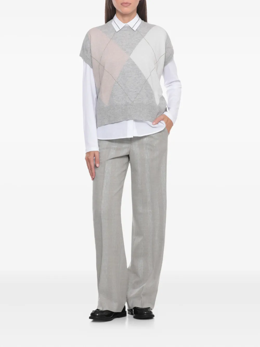 Peserico Argyle Pattern Wool And Silk Top In Gray