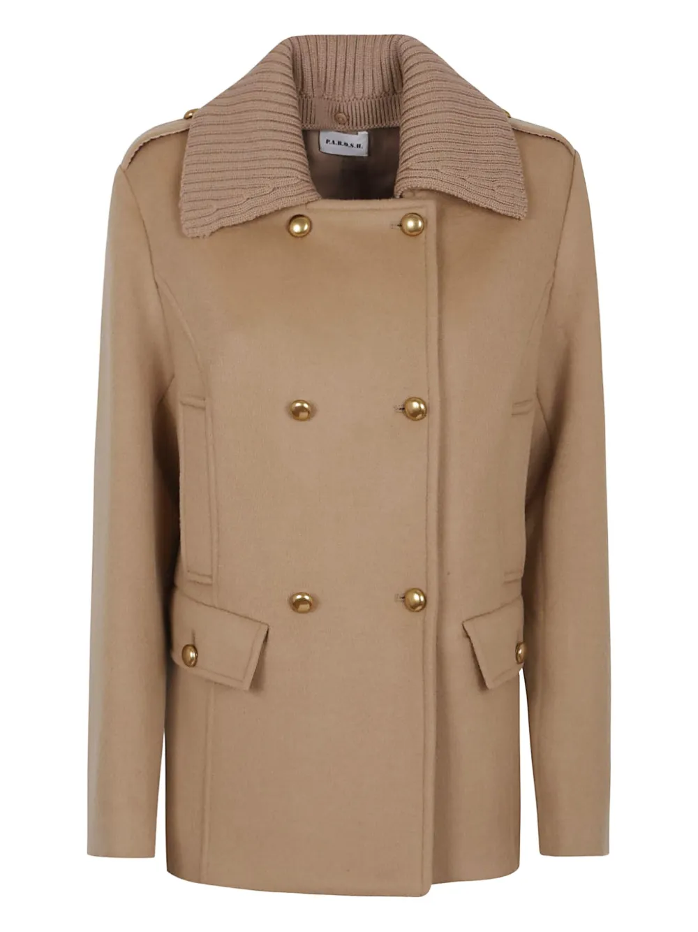 P.a.r.o.s.h Ribbed-collar Double-breasted Coat In Neutral