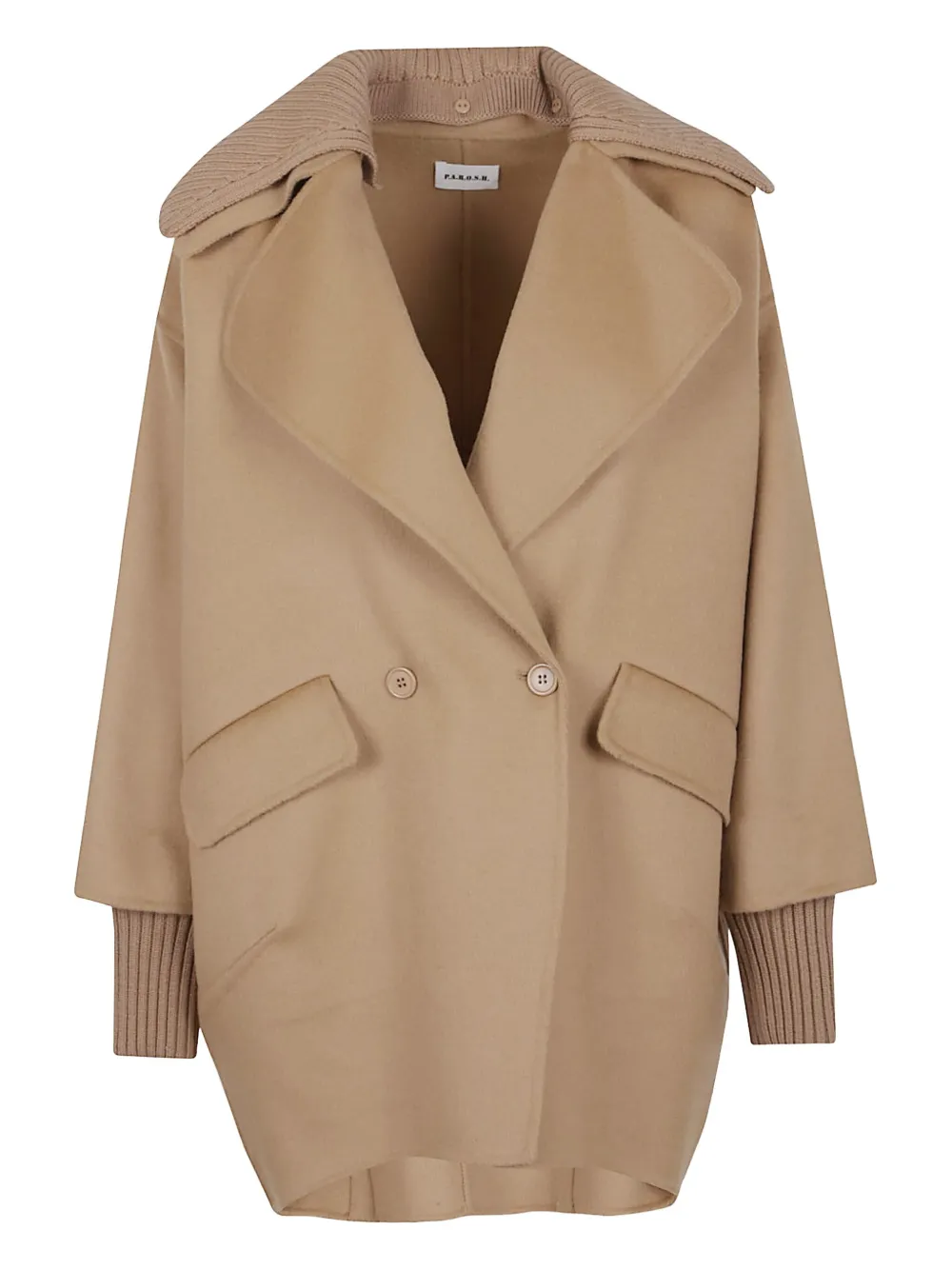 P.a.r.o.s.h Ribbed-collar Double-breasted Coat In Neutral