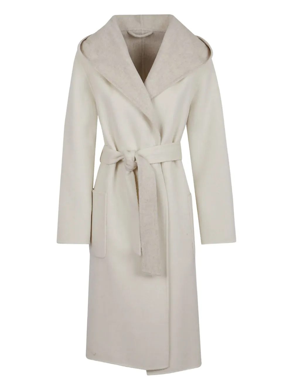 P.a.r.o.s.h Hooded Belted Coat In Neutral