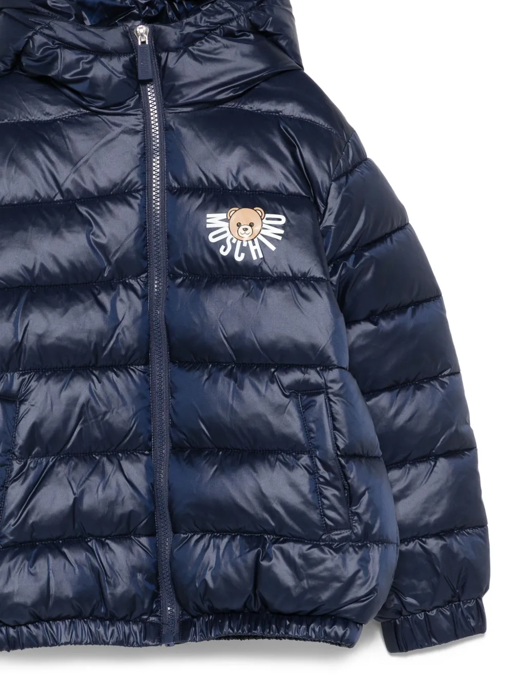 Moschino Kids Gewatteerd jack met logoprint Blauw