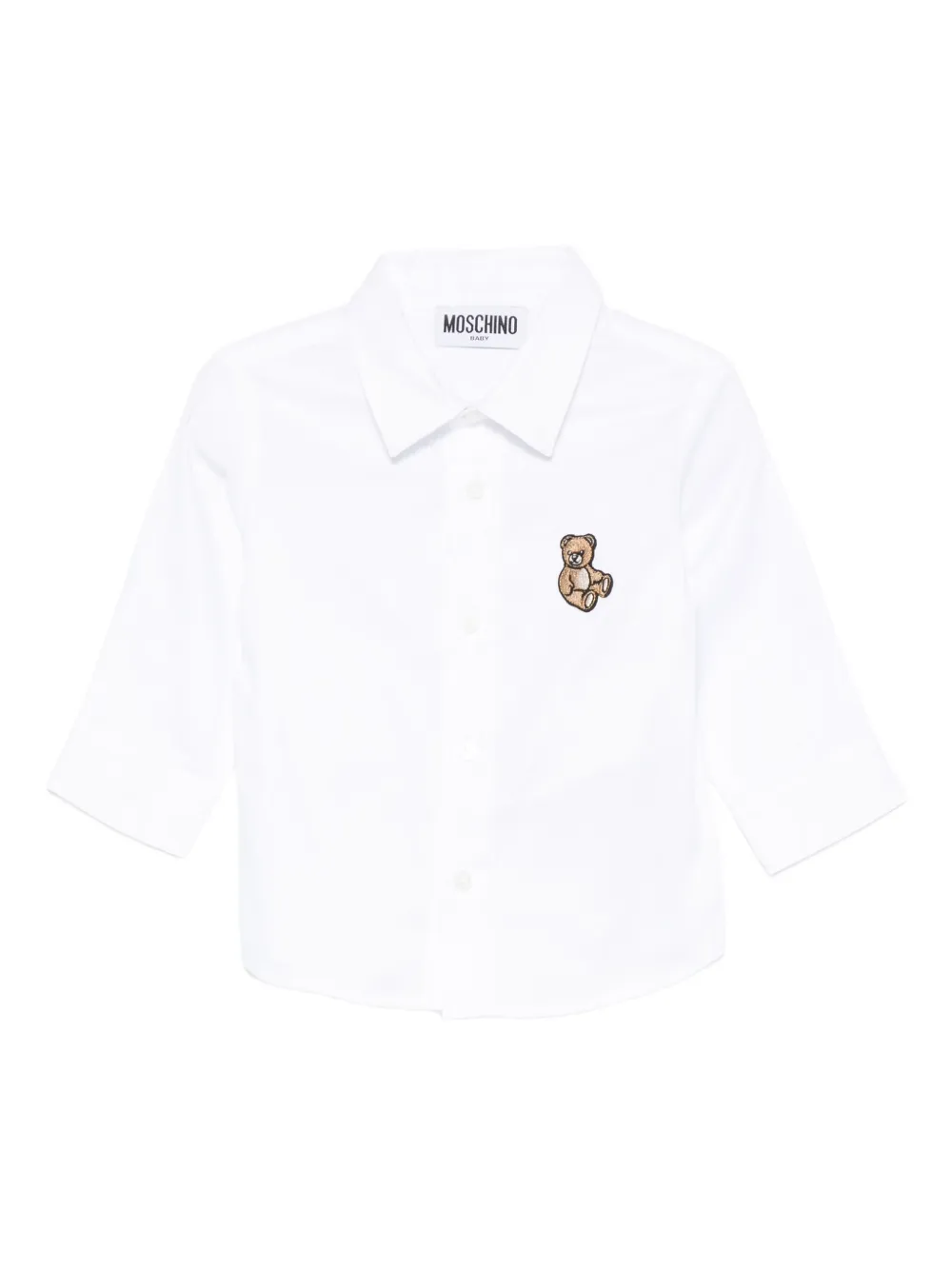 Moschino Kids Katoenen shirt met geborduurde teddybeer Wit