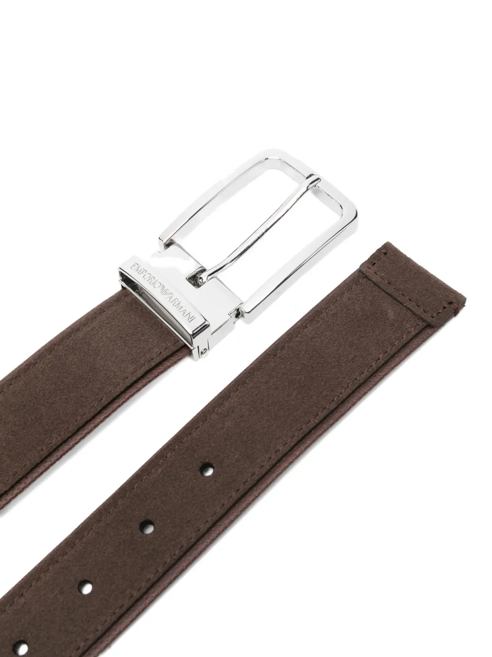 Emporio Armani Suède leren riem met rechthoekige gesp - Bruin