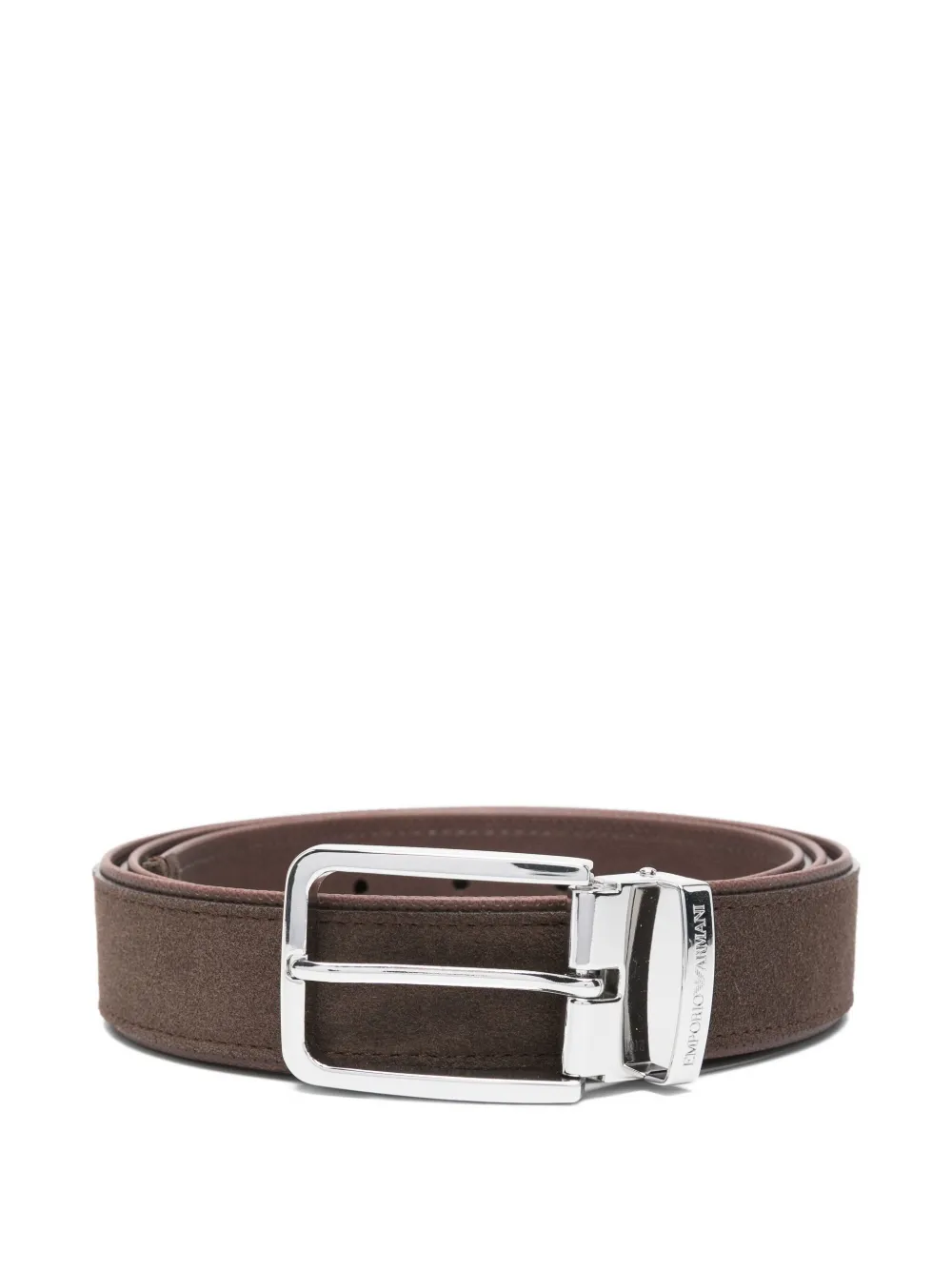 Emporio Armani Suède leren riem met rechthoekige gesp Bruin