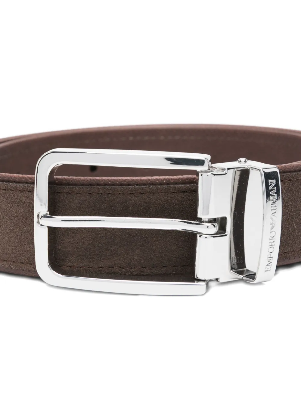 Emporio Armani Suède leren riem met rechthoekige gesp Bruin