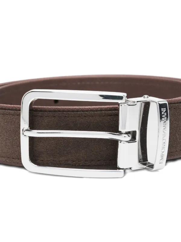 Emporio Armani rectangle-buckle suede-leather Belt Brown