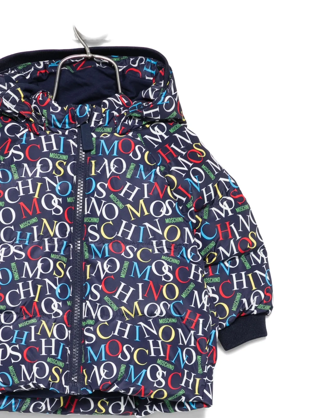 Moschino Kids Gewatteerd jack met logoprint Blauw