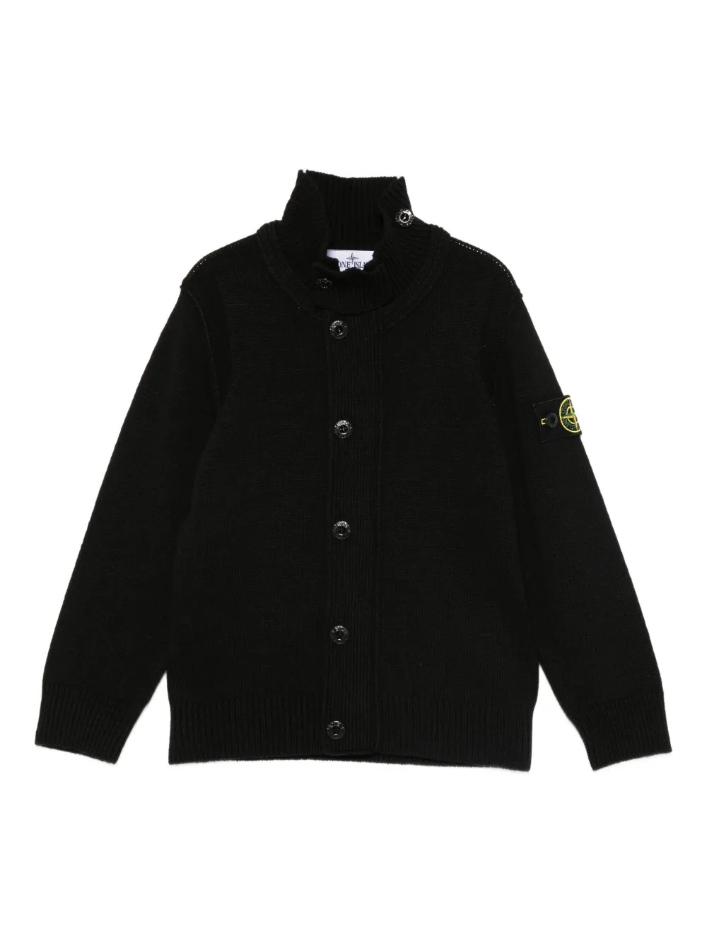 Stone Island Junior high-neck button cardigan Zwart