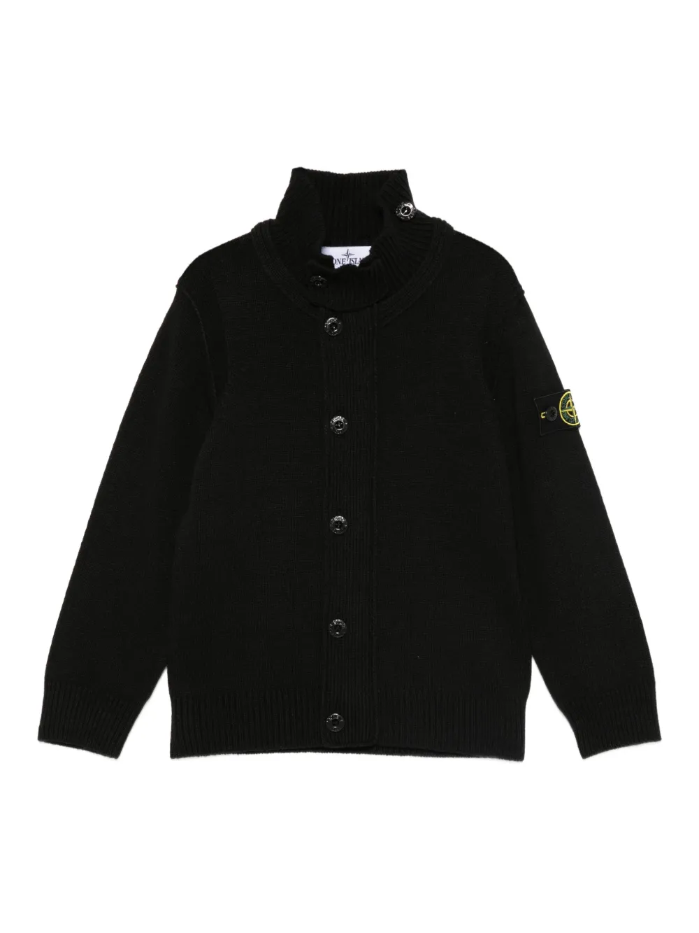 Stone Island Junior Vest met knopen en hoge hals Zwart