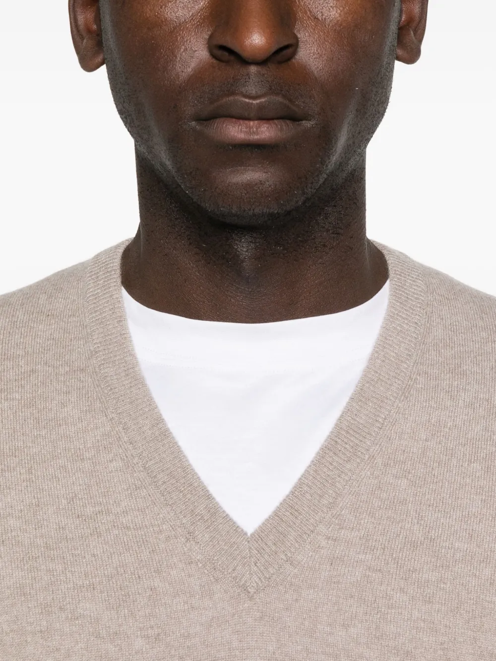 Brunello Cucinelli V-neck Cashmere Sweater In Neutral