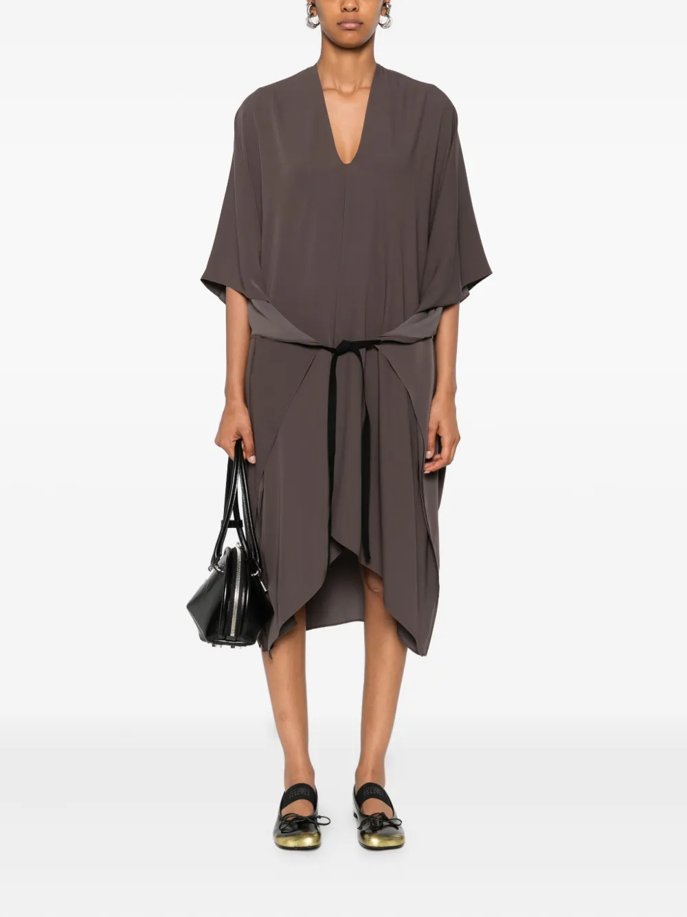 MM6 Maison Margiela V-neck asymmetric day dress - Grijs