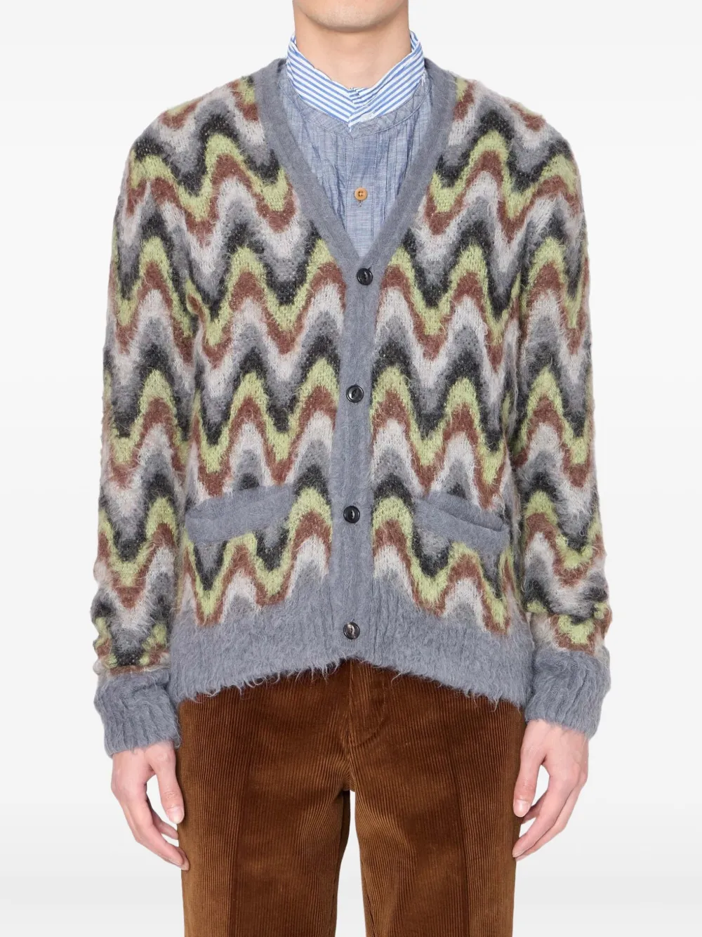 Kolor wave-pattern alpaca-blend cardigan | Grey | Image 1