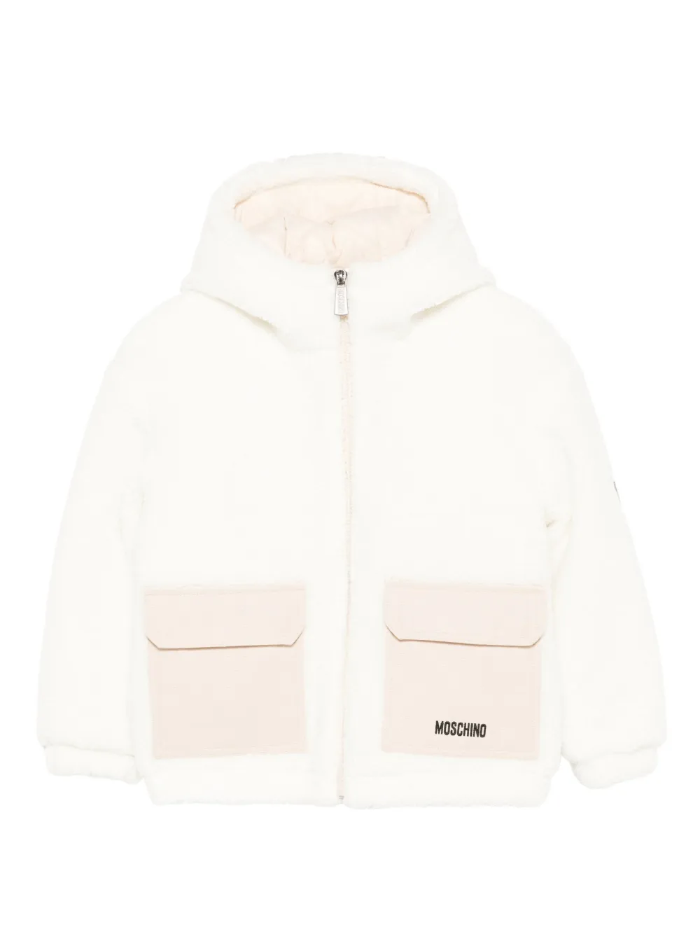 Moschino Kids hooded logo-detail jacket Wit