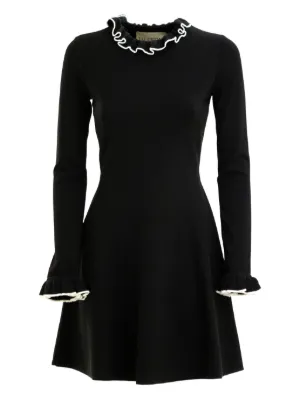 black dress with white cuffs and collar Formal Fitted Dress With White Collar
