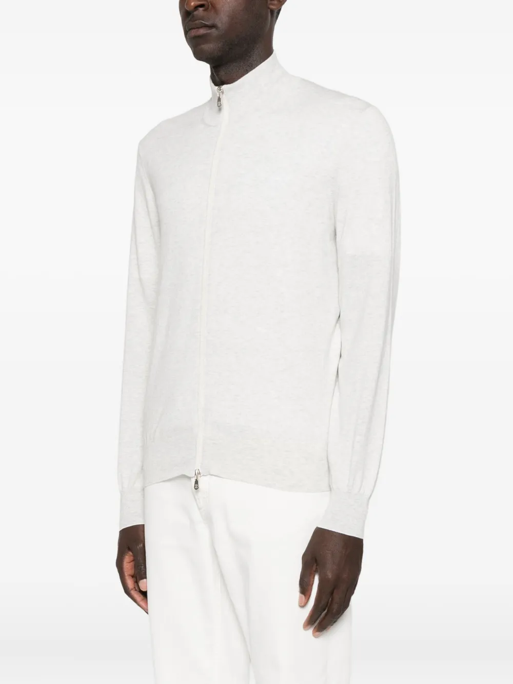 Brunello Cucinelli Zip-front Cotton Cardigan In Gray
