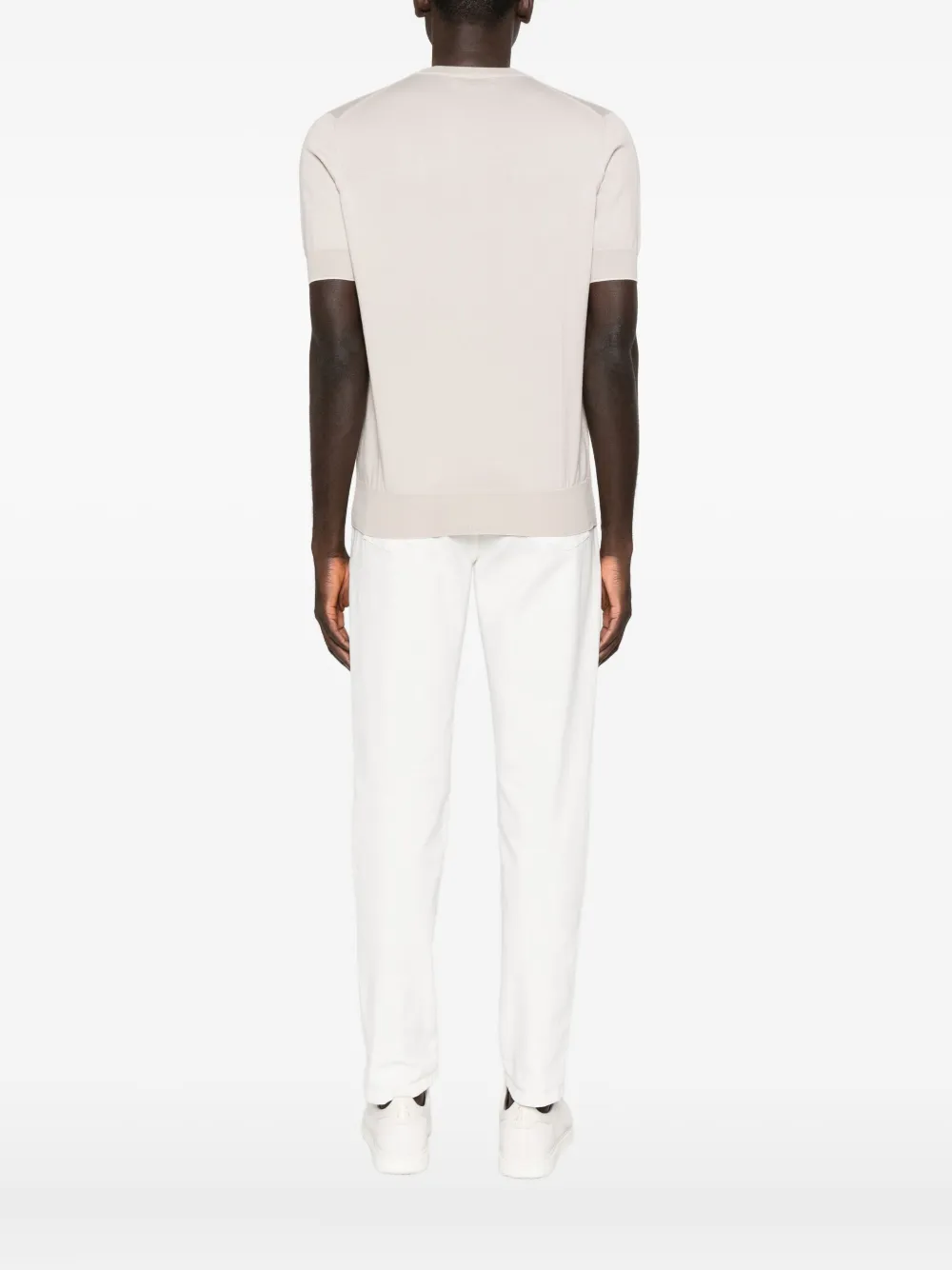 Brunello Cucinelli V-neck Short-sleeve Cotton T-shirt In Neutral