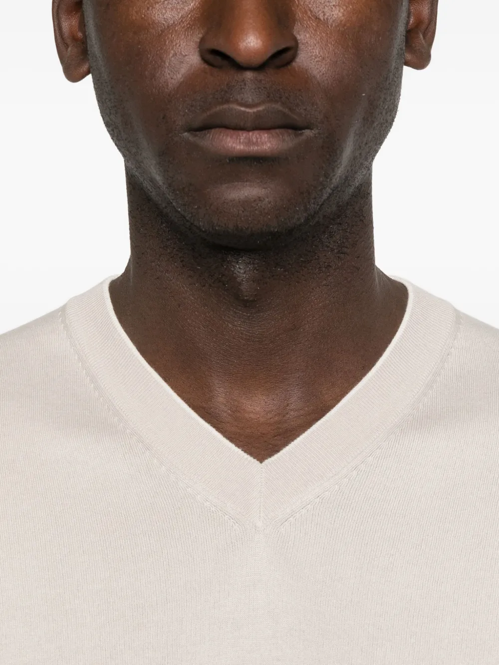 Brunello Cucinelli V-neck Short-sleeve Cotton T-shirt In Neutral