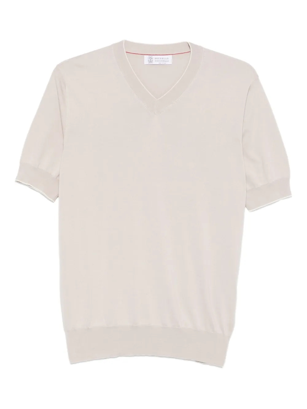 Brunello Cucinelli V-neck short-sleeve cotton T-shirt | Neutrals | Image 1