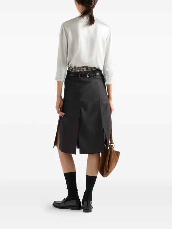 Prada Grisaille Pleated Midi Skirt | Black | FARFETCH