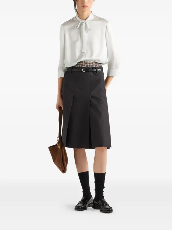 Prada Grisaille Pleated Midi Skirt | Black | FARFETCH