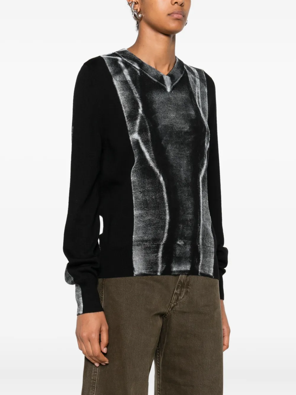 MM6 Maison Margiela V-neck graphic-print sweater Zwart