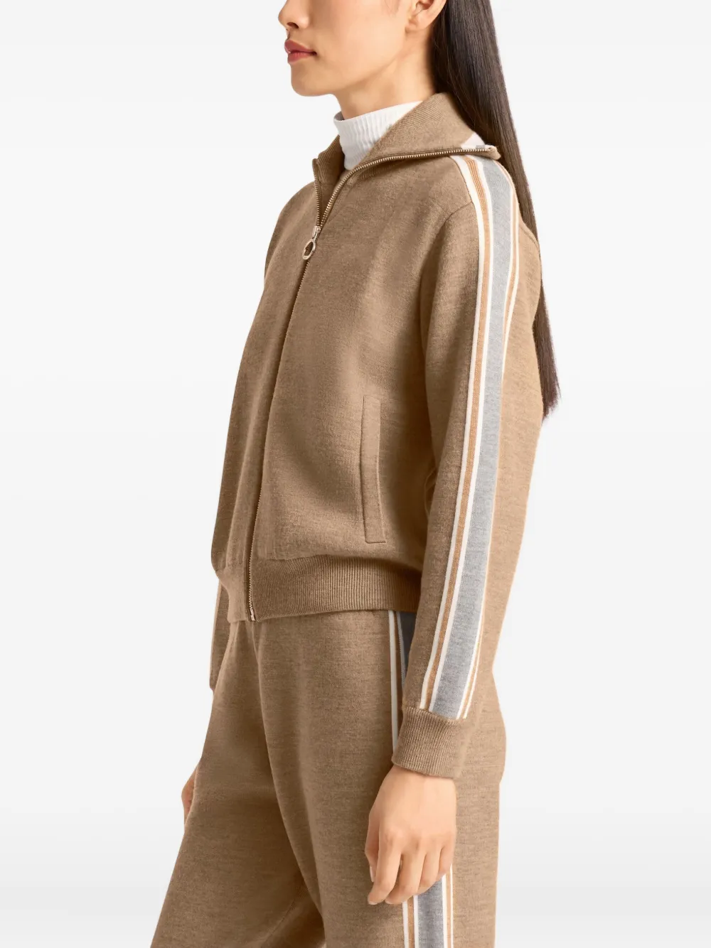 Fusalp Stripe-detail Zip-up Cardigan In Brown