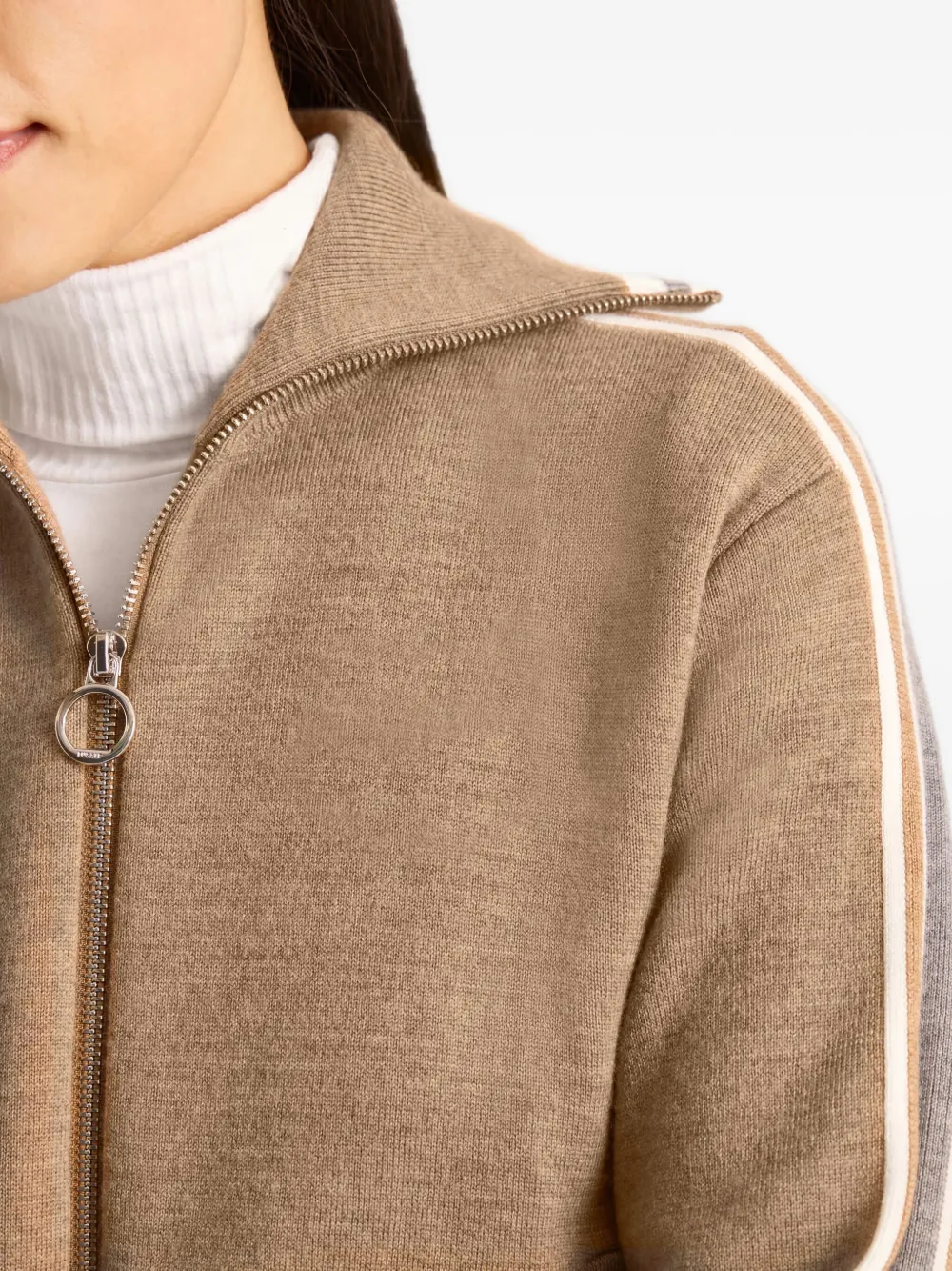 Fusalp Stripe-detail Zip-up Cardigan In Brown