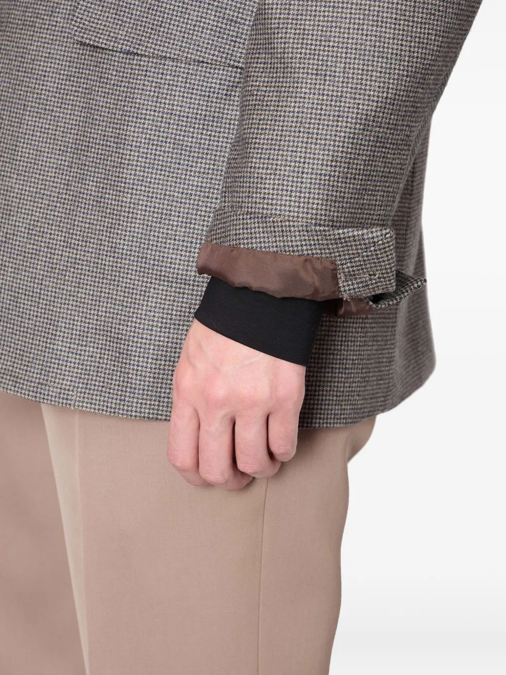 Kolor Blazer met pied-de-poule print en franje Grijs