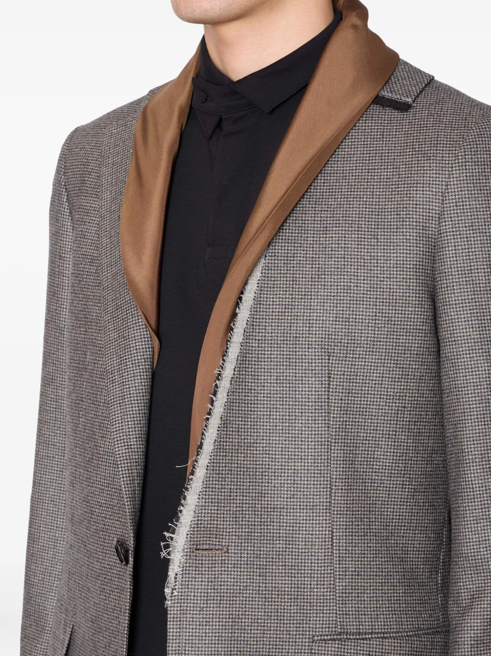 Kolor Blazer met pied-de-poule print en franje Grijs