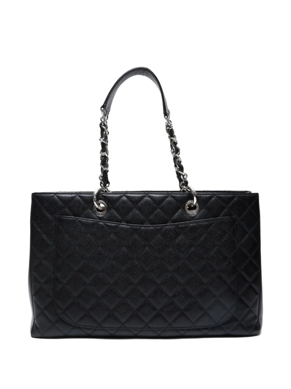 Pre-owned Chanel 2012 Quilted Chain Tote Bag In Black