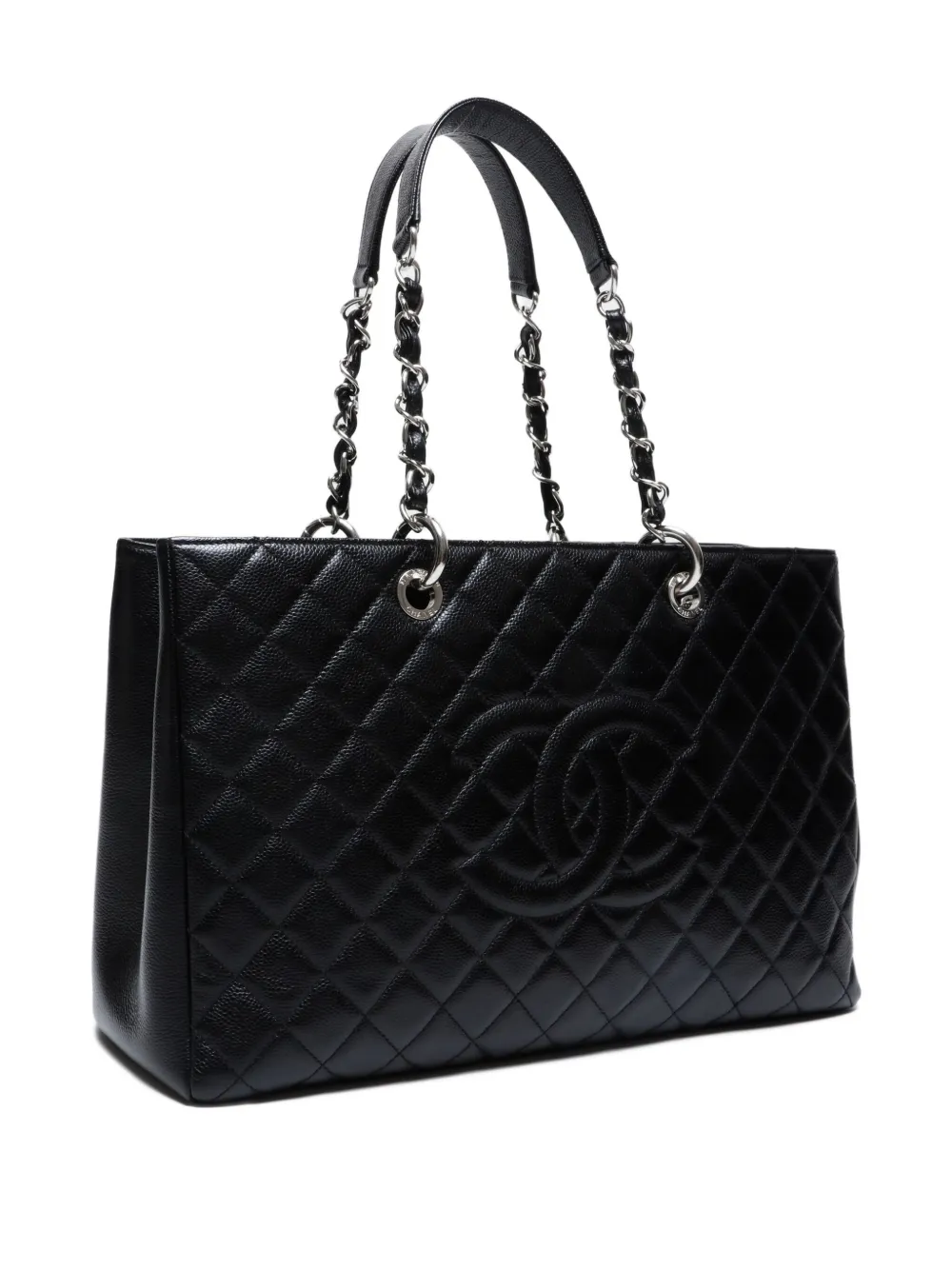 Pre-owned Chanel 2012 Quilted Chain Tote Bag In Black