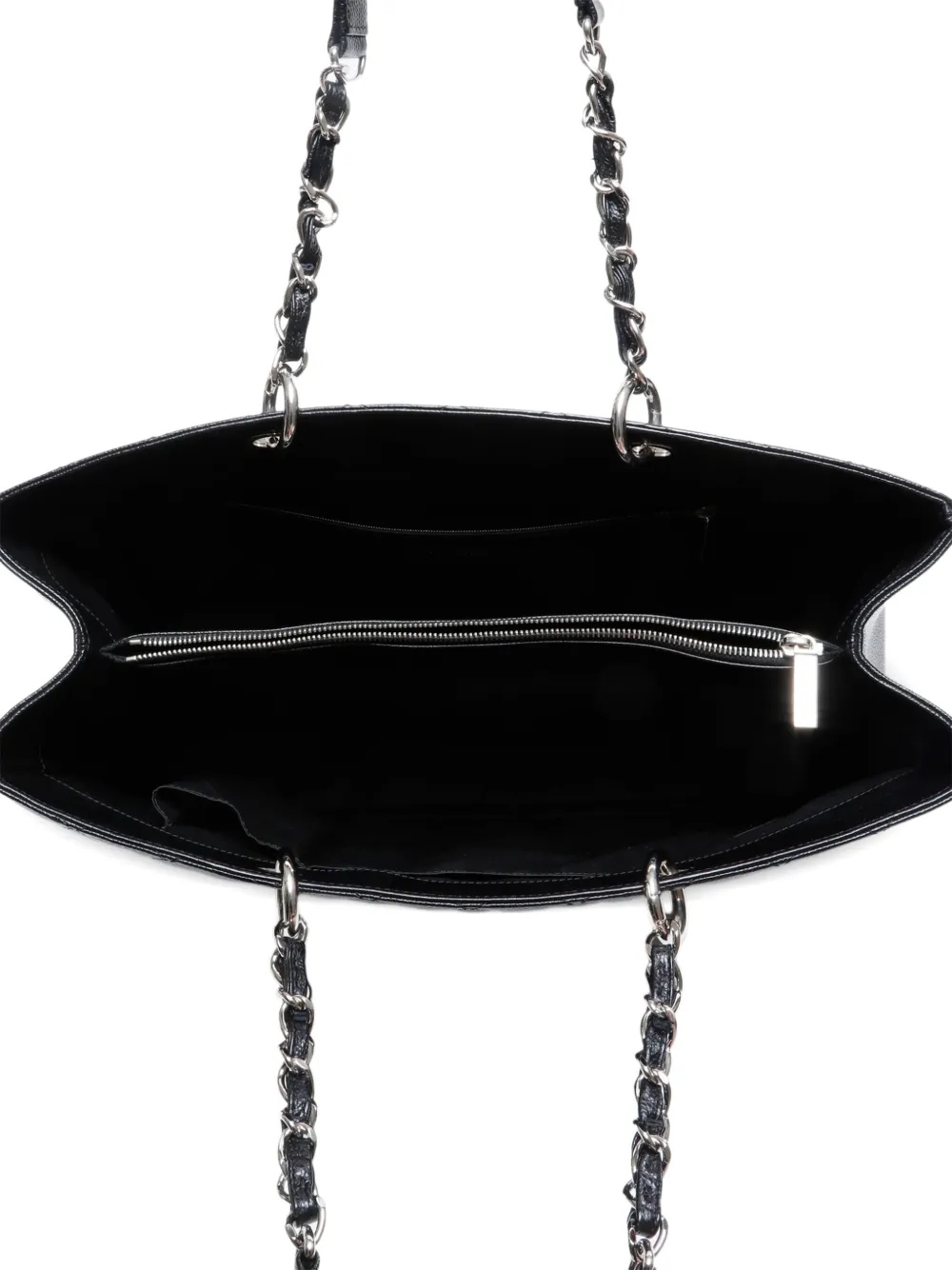 Pre-owned Chanel 2012 Quilted Chain Tote Bag In Black