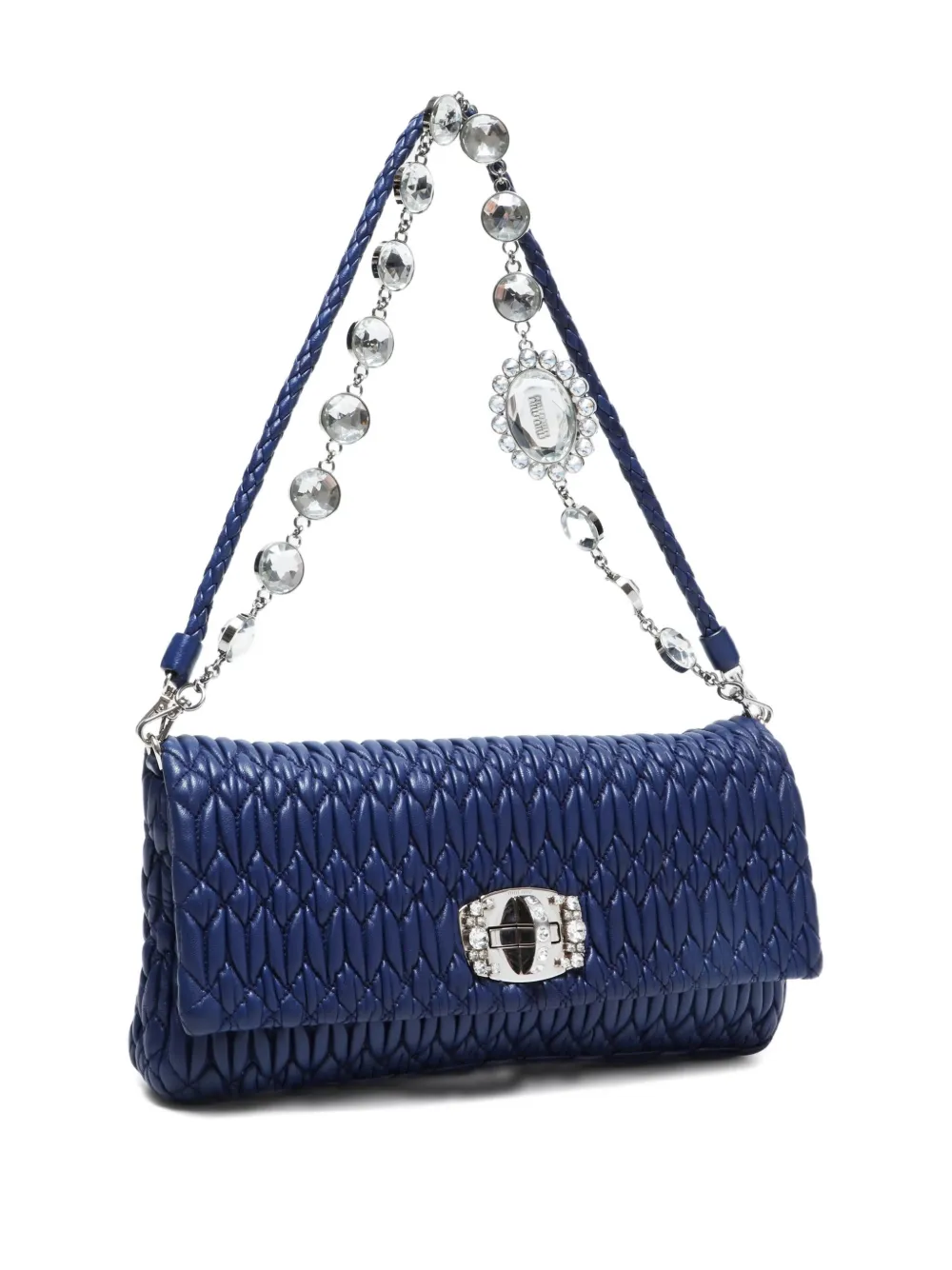 Pre-owned Miu Miu 2010s Matelassé Crystal Shoulder Bag In Blue