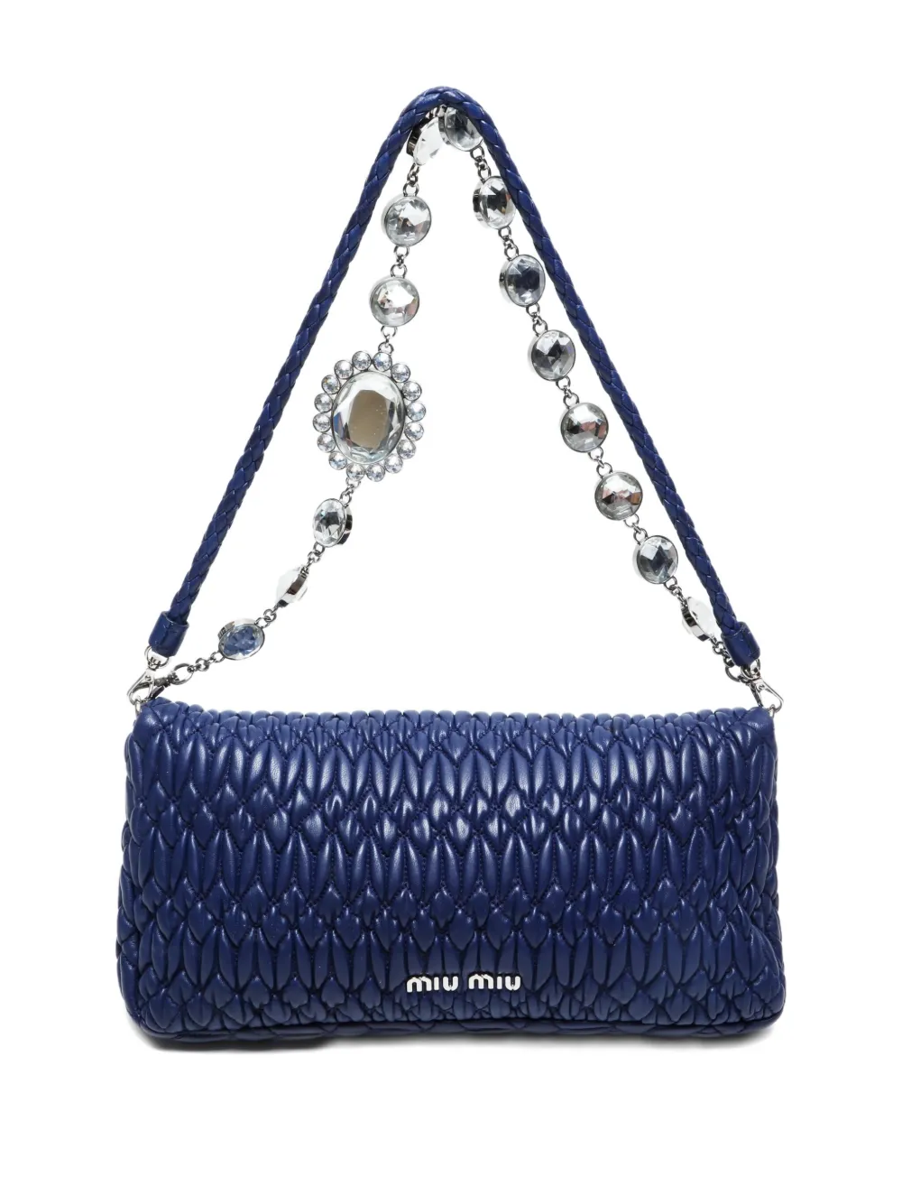 Pre-owned Miu Miu 2010s Matelassé Crystal Shoulder Bag In Blue
