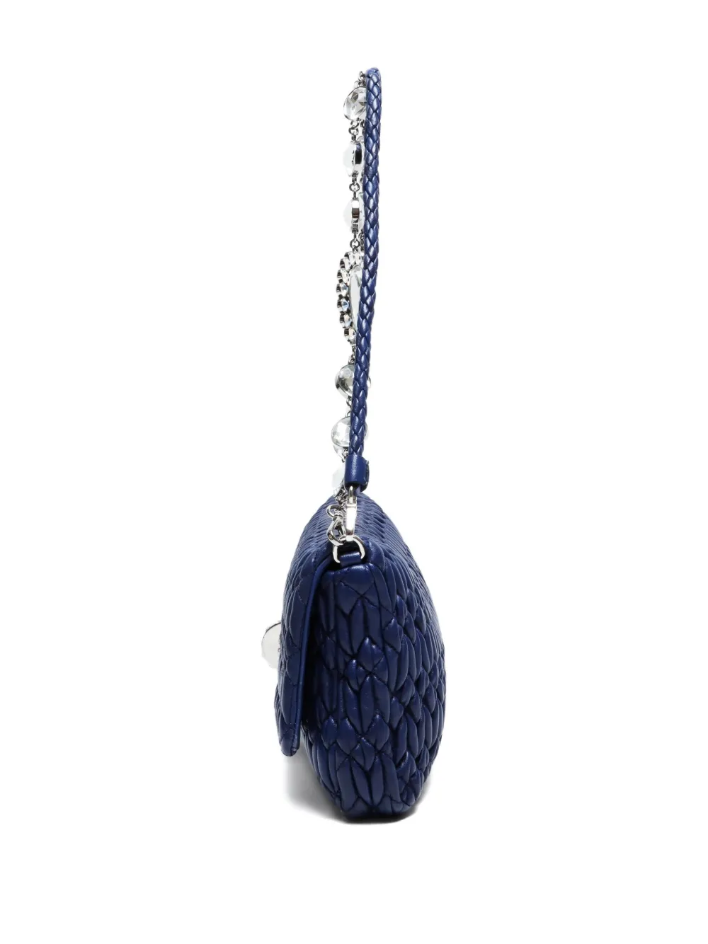 Pre-owned Miu Miu 2010s Matelassé Crystal Shoulder Bag In Blue