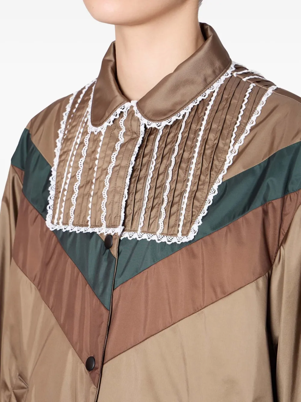 Kolor Pleated-lace Panel Jacket In Brown