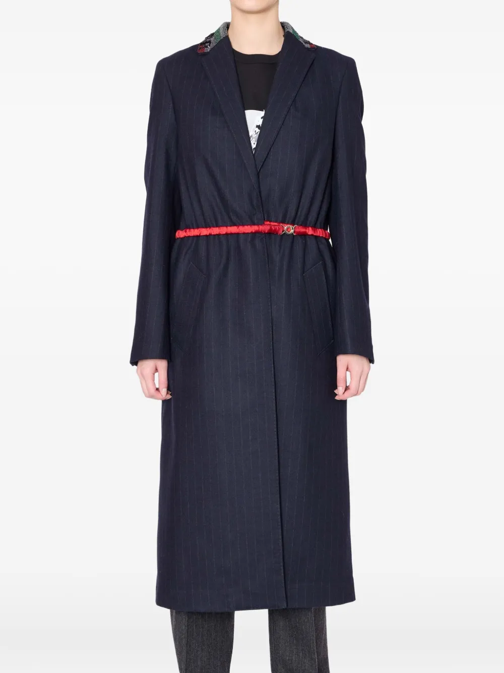 Kolor pinstripe beaded-collar single-breasted coat | Blue | Image 1