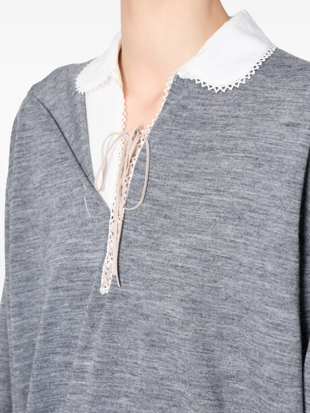 Kolor Trui met kanten detail Grijs