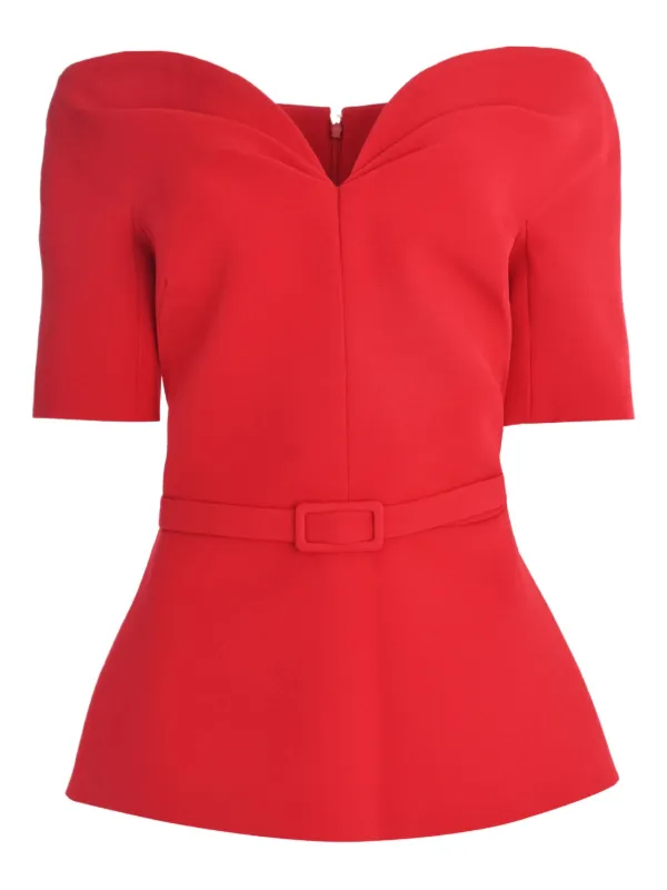 Safiyaa Lyddie V-neck Belted Blouse in Red